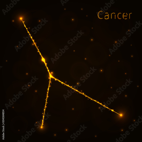 Cancer Illustration Icon, Lights Silhouette on Dark Background. Glowing Lines and Points