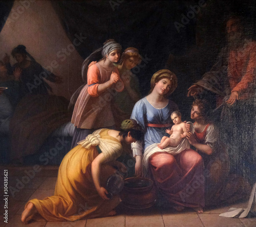 Birth of Mary' by A. Cecchi, fresco in Basilica of Saint Frediano, Lucca, Tuscany, Italy 