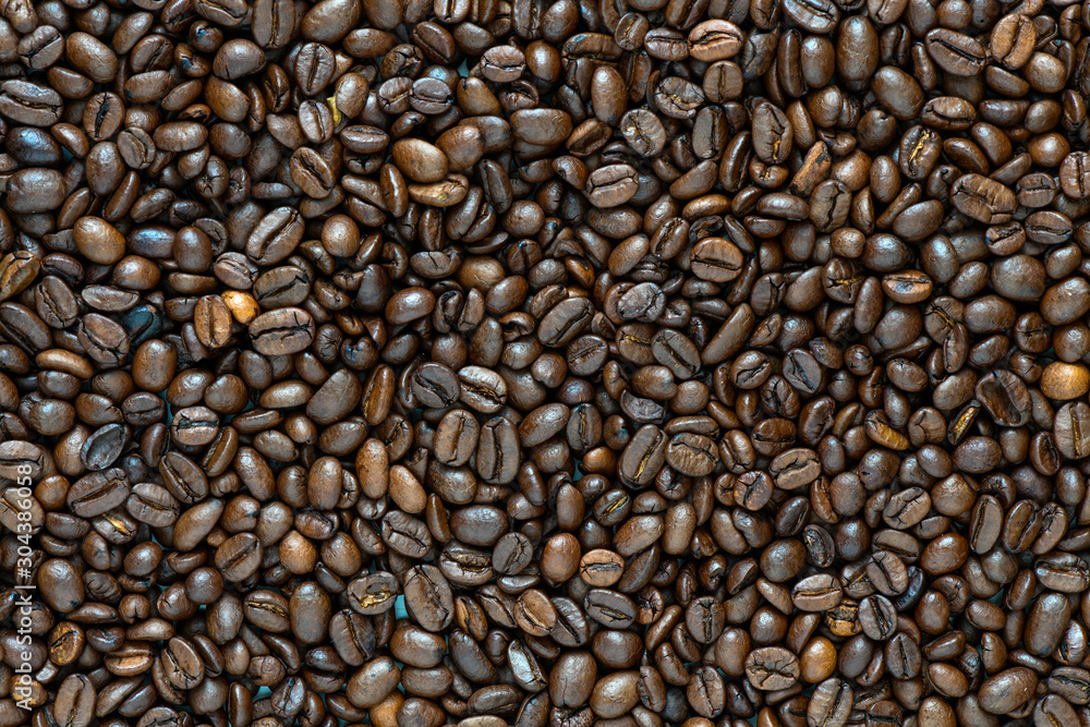 Close up view of delicious fresh textured coffee grains