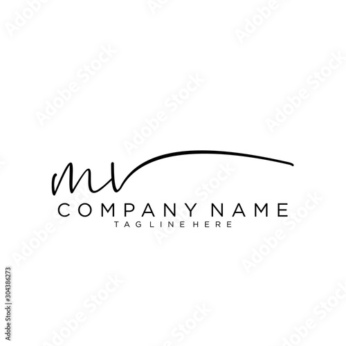 Initial letter MV Signature handwriting Logo Vector