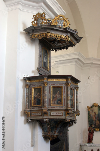 Pulpit in the Church of the Assumption of the Virgin Mary in Klostar Ivanic, Croatia photo