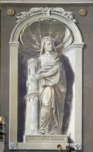 Saint Barbara, fresco in the church of the Saint Peter in Ivanic Grad, Croatia photo