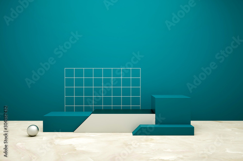 3D rendering of a blue geometric background for commercial advertising