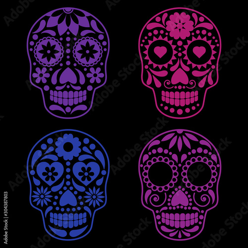 vector collection of mexican sugar skulls on for calavera