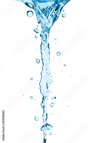 water jet and drops on an isolated white background