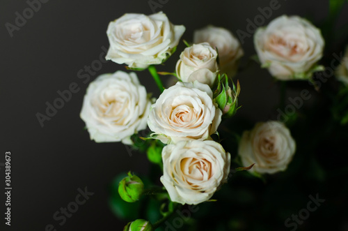 Nice bouquet on a dark background. Elegant composition of roses. Close-up view of a vibrant flowers. Picture for a desktop or smartphone background. © Таисья Корчак