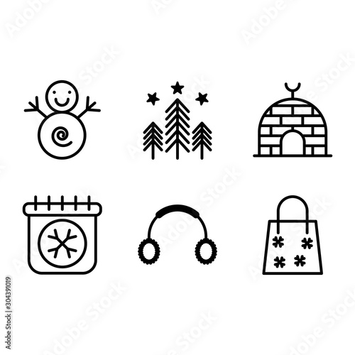 Basic vector winter icon include snowman, winter, frozen, snow, forest, nature, tree, igloo, ice, house, eskimo, cool, calendar, season, earphone, earmuffs, bag, discount