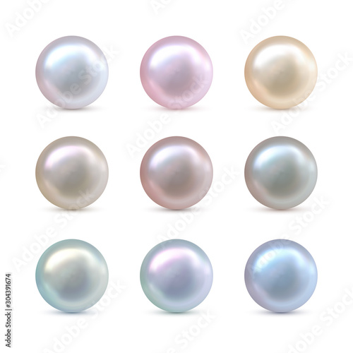 Nine realistic multicolor pearls