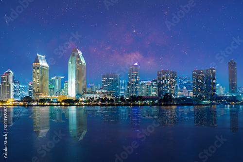 San Diego Skyline at Night , San Diego, California, USA   photo
