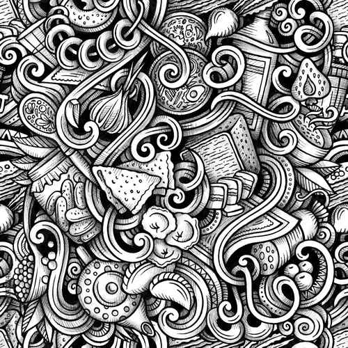 Russian food vector hand drawn doodles seamless pattern.