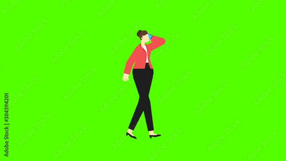 Female Character Walk And Calling Smartphone Female Character Walk And Calling Smartphone