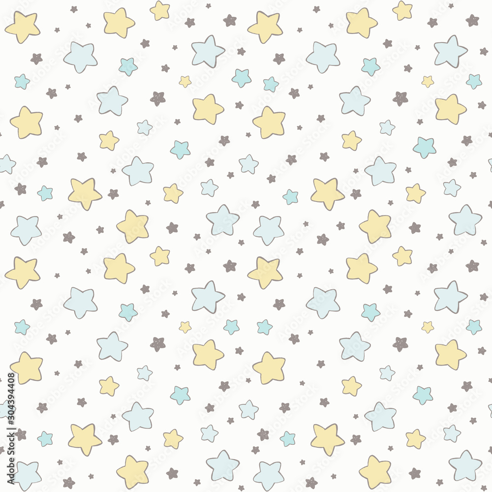 Stars vector pattern. Hand drawn abstract cute seamless background in blue and yellow. Stars vector pattern. Hand drawn abstract cute seamless background in blue and yellow.