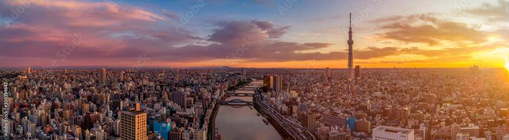  Panorama of  Tokyo skyline at dawn, Japan