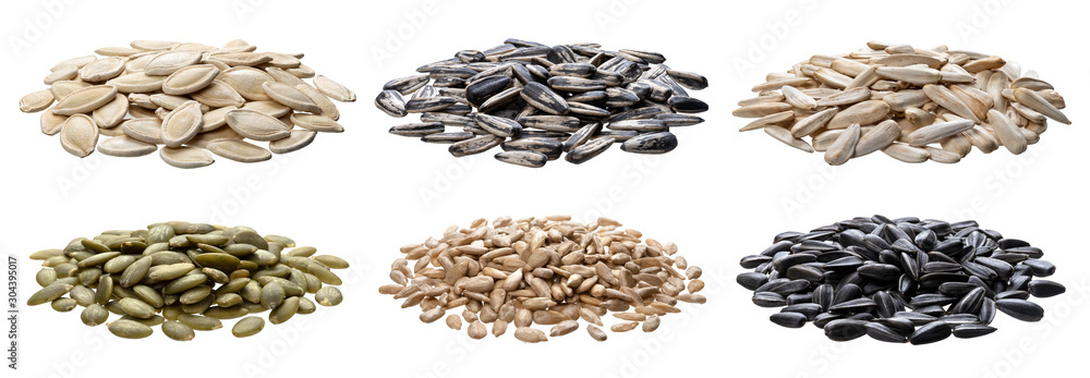 Collection of various seeds isolated on white background Collection of various seeds isolated on white background