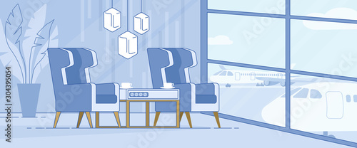 Modern Airport Terminal Luxury Lounge Area Vector