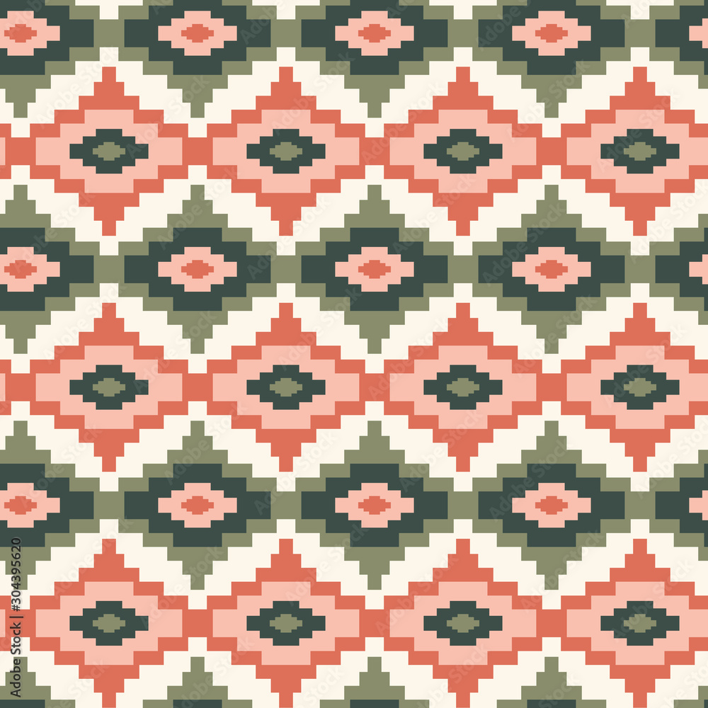 Fototapeta premium Vector pastel colored tribal geometric seamless