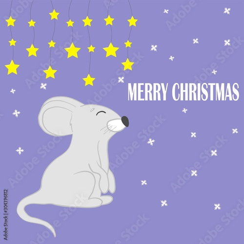  vector illustration greeting card, happy new year, mouse, 2020
