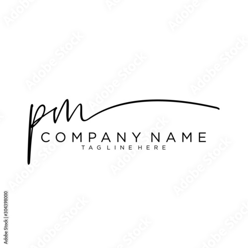 Initial letter PM Signature handwriting Logo Vector