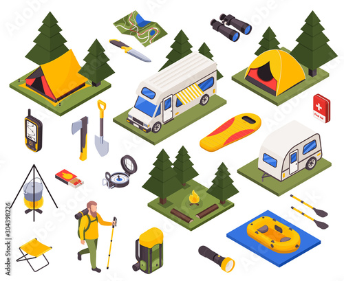 Isometric Camping Hiking Set