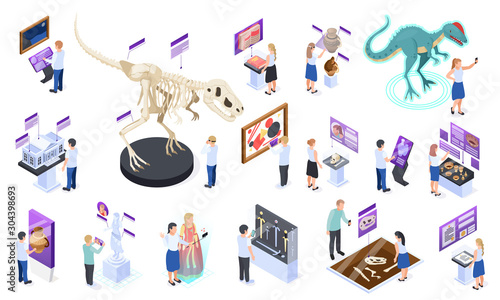 Museum Isometric Icons Set 