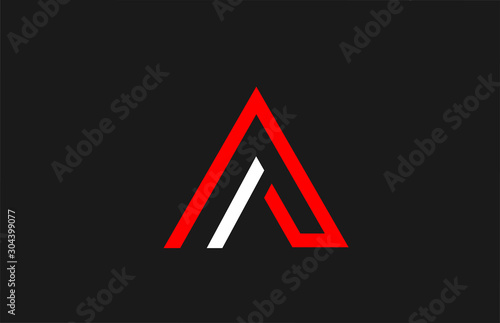 black white red line letter A alphabet logo design icon for company or business