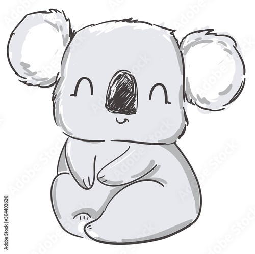 Hand drawn cute gray koala isolated on a white background.Vector illustration. Print Design for Nursery.