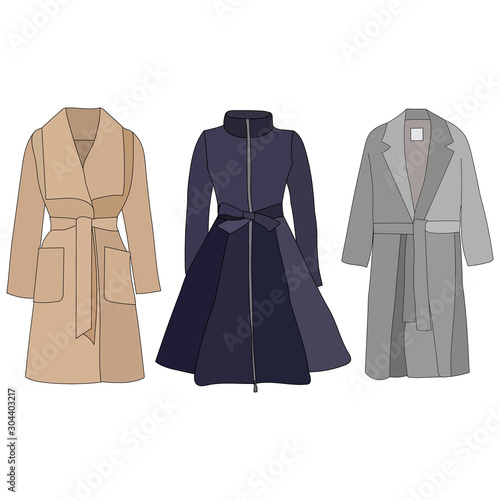 vector, on a white background, women's clothing, coat