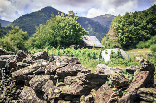 A stone fence separating plots high in the mountains 