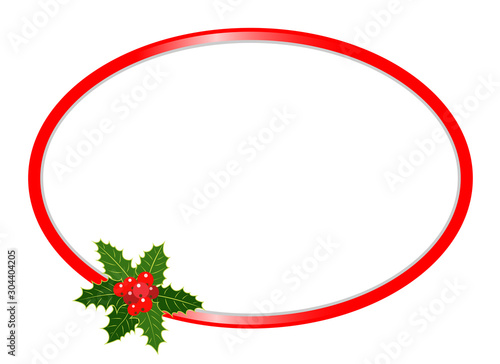 Christmas oval frame with Holly berries for your design and text.