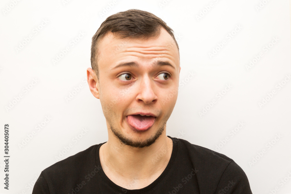 emotion dog, young man on a white background, human emoji emotion dog, young man on a white background, human emoji