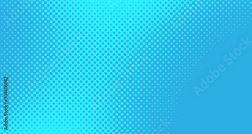 Blue halftone pop art background abstract vector comics style blank layout template with clouds beams and isolated dots pattern. For sale banner for your designe 1960s. with copy space eps10