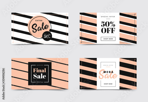 Set of sale gift card templates. Stripes covers design. Vector backgrounds. Applicable for gift card, banners, social media.