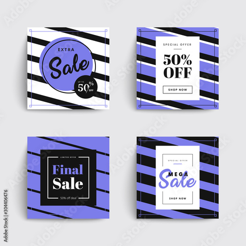 Set of sale social media box templates. Stripes covers design for your Facebook, Instagram or Twitter. Vector backgrounds. Applicable for banners, social media, flyers.