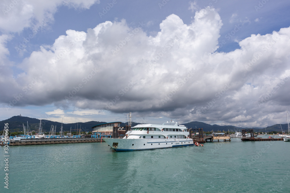 yacht cruise club pier on sunny day at Phuket, Thailand