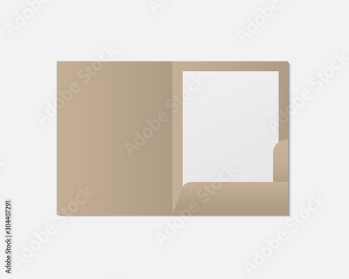 Realistic open folder and paper mockup. Blank paper with folder. Mock up template. Vector template for business and branding identity. 