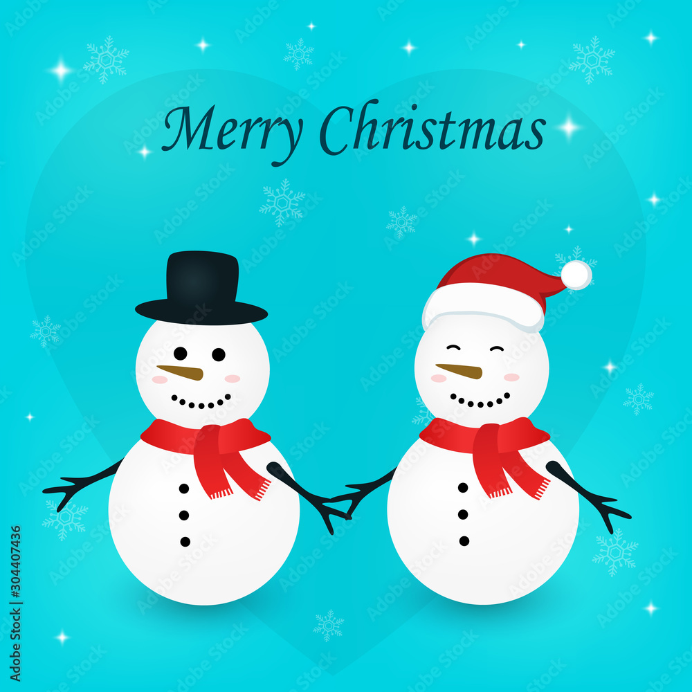 Romantic snow couples use red scarf in winter. Merry Christmas greeting card. Blue background vector. That looks happy. Romantic snow couples use red scarf in winter. Merry Christmas greeting card. Blue background vector. That looks happy.
