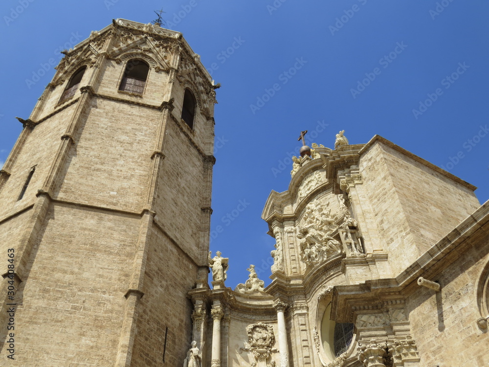 Beautiful summer view of Saint Mary of Valencia cathedral, Valencia, Spain.