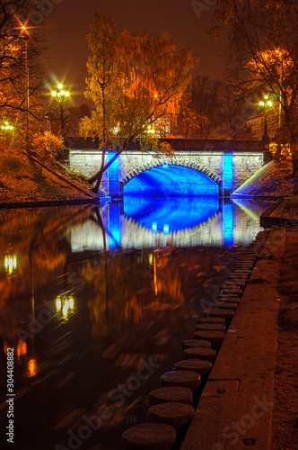 Obraz na plátně Bridge over the chanel with lights at night