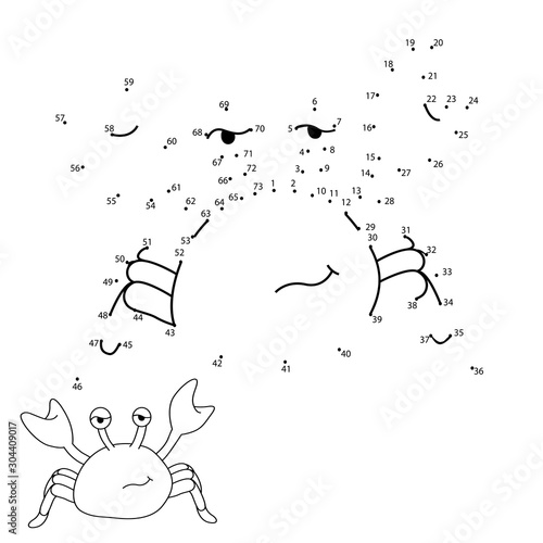  vector illustration of children's game connect the dots, on a white background, figure, crab