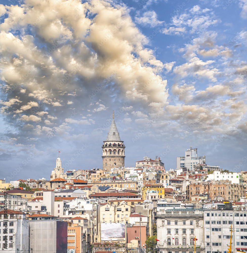 Galata Tower and Istanbul cityscape at sunset