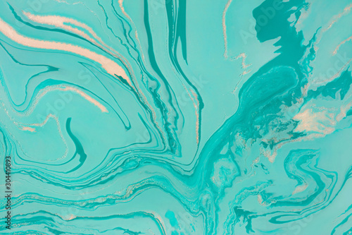 Mint green and white paint marbling flow background.