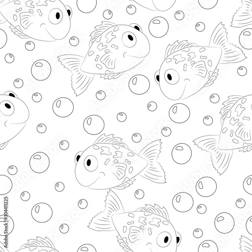  vector illustration pattern fish coloring  funny  kids on a white background .black and white drawing