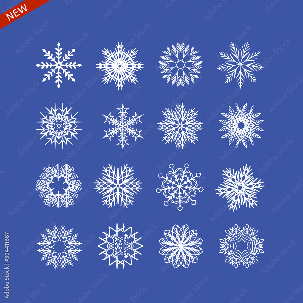 Set of snowflake image. White isolated icon Set of snowflake image. White isolated icon