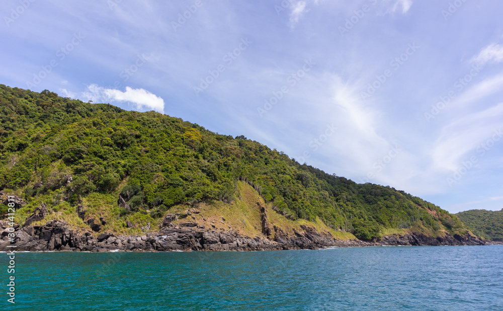 mountain stone coast and sea view in yacht cruise at Phuket, Thailand mountain stone coast and sea view in yacht cruise at Phuket, Thailand