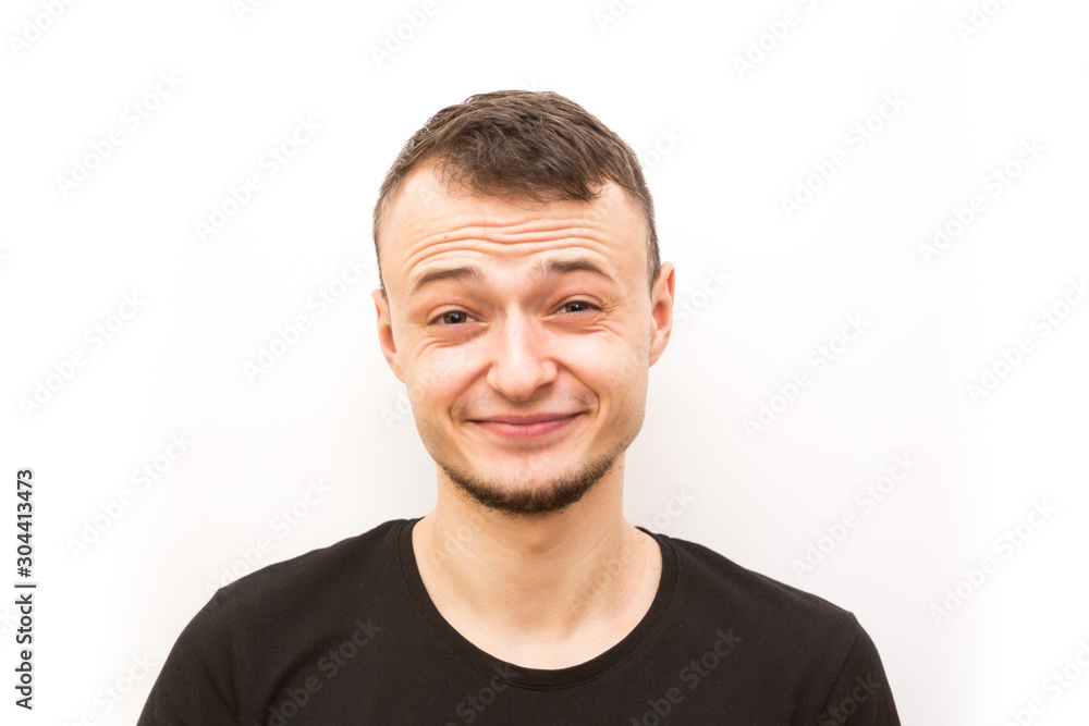 emotion blush, young man in a black cap on a white background, man emoji emotion blush, young man in a black cap on a white background, man emoji