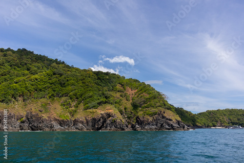 mountain stone coast and sea view in yacht cruise at Phuket  Thailand