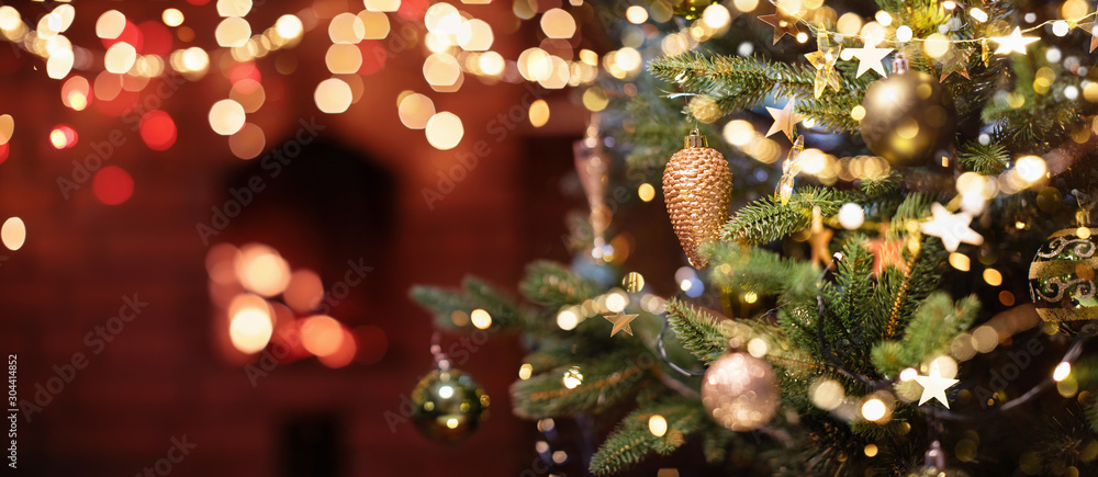 Christmas Tree with Decorations - obrazy, fototapety, plakaty 