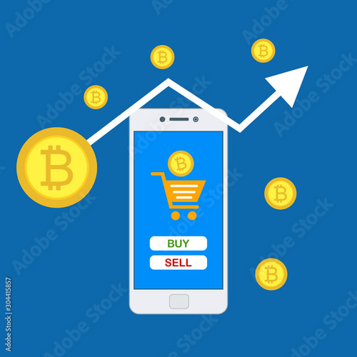 Concept Mobile bitcoin wallet and mobile payments easy to use and highly customizable. Modern vector illustration concept, isolated on colored background.