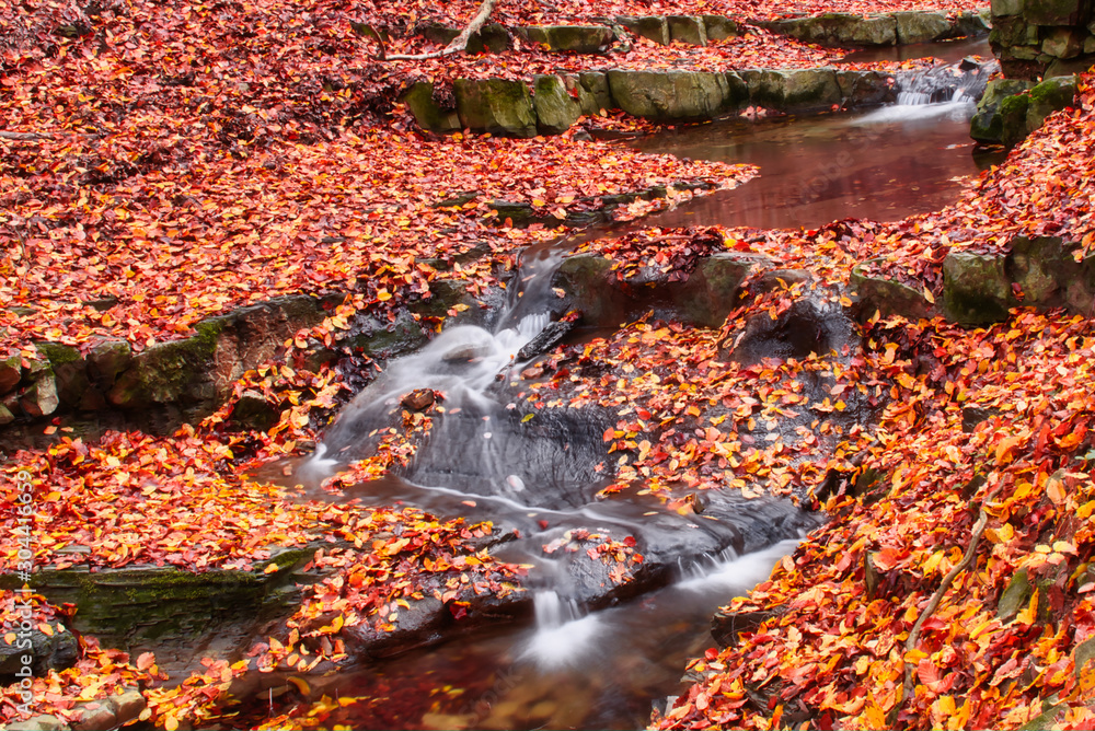 Long exposure photo of the tiny creek and waterfall in the forest of Óbánya, Hungary in autumn Long exposure photo of the tiny creek and waterfall in the forest of Óbánya, Hungary in autumn