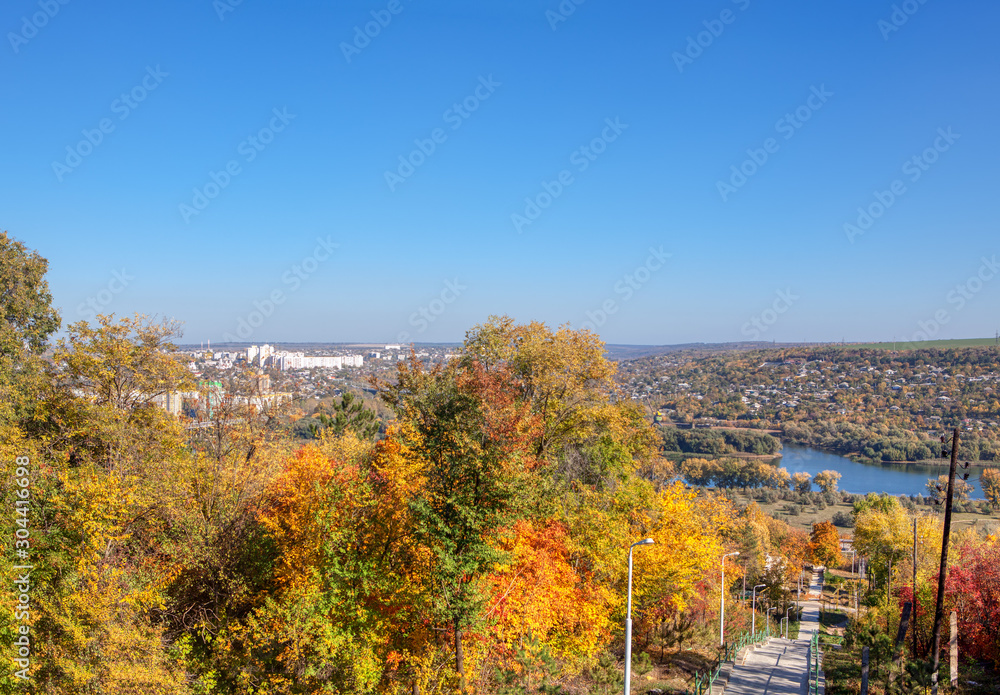 nature background with autumn park view